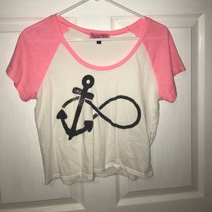 Pink and white infinity anchor crop top